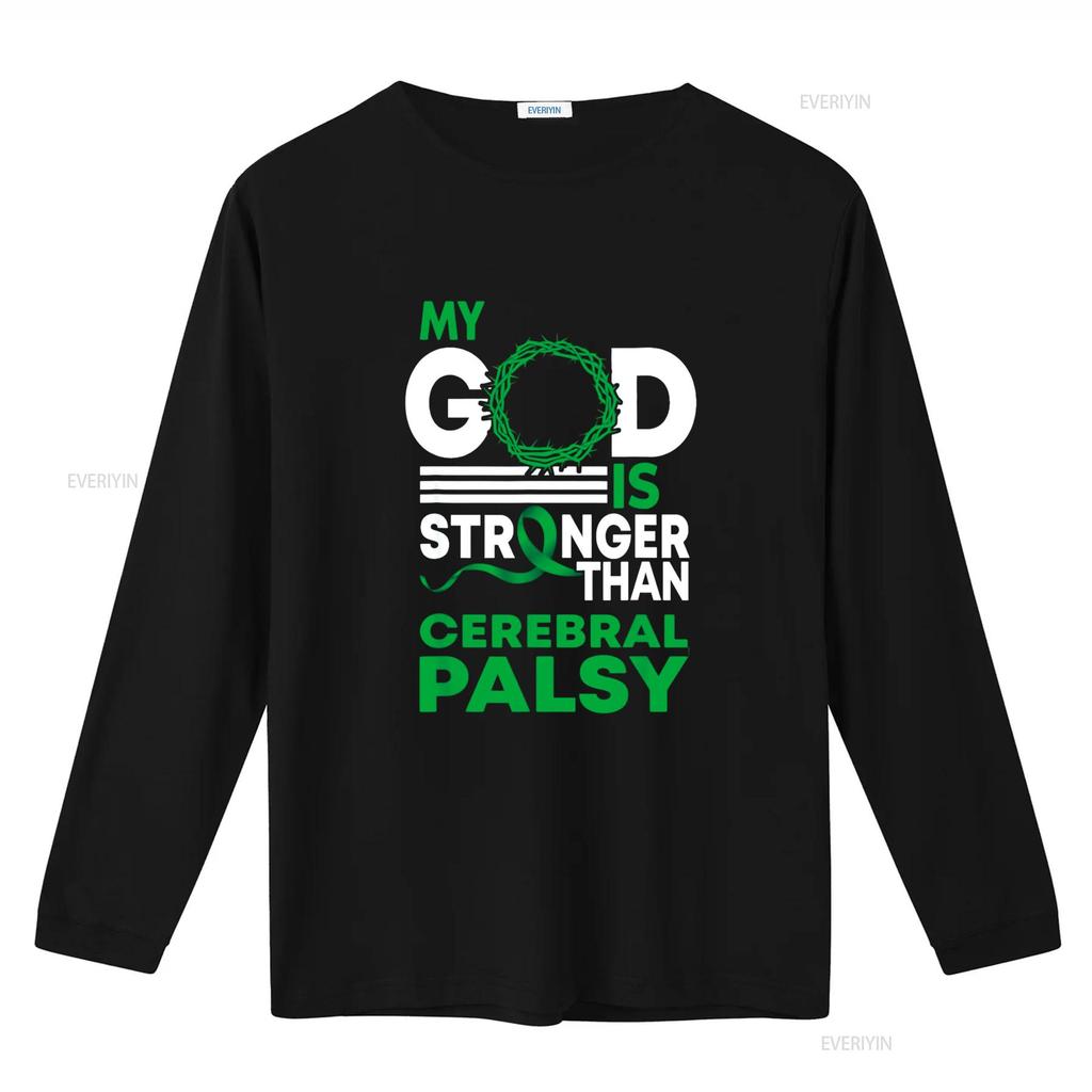 My God Is Stronger Than Cerebral Palsy Awareness Ribbon T Shirt vintage Washed Casual Unisex Top For Everyday Wear Comfortable