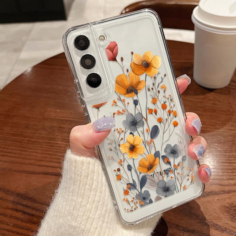 Sunflower Phone Case For Samsung Galaxy S25 Ultra S24 FE S23 Plus S22 A56 A36 A16 A55 A35 5G A17 A27 A37 A57 S26 Flowers Leaves Print Clear Soft Cover
