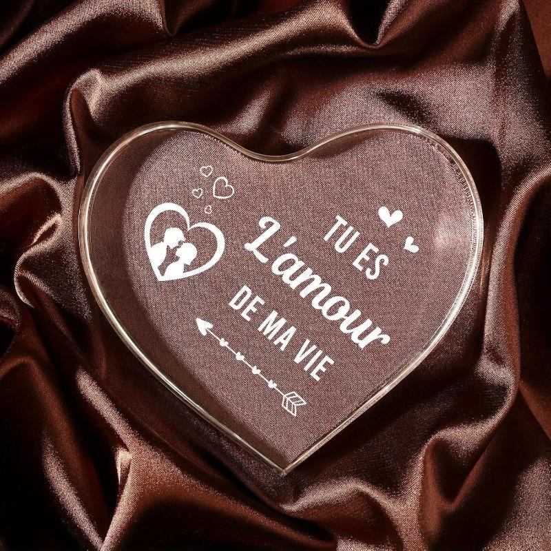 2D Flat, "Tu Es Mon Amour" Heart-Shaped Acrylic Decoration Plaque, Couple Silhouettes Design, Suitable for Wall Decoration, Porch, Room, Villa, Accent