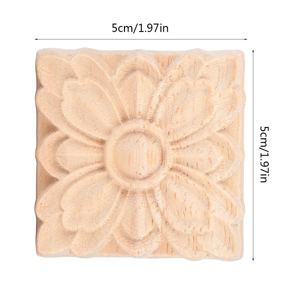 4Pcs Carved Flower Square Onlay Applique Door Cabinet Unpainted Furniture Decor(#2)