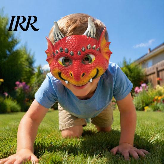 Unique Party Costume Mask 3D Cute Dragon Full Face Mask, Halloween Baby Lightweight Breathable Detailed Role Play with Realistic Scales And Horns for
