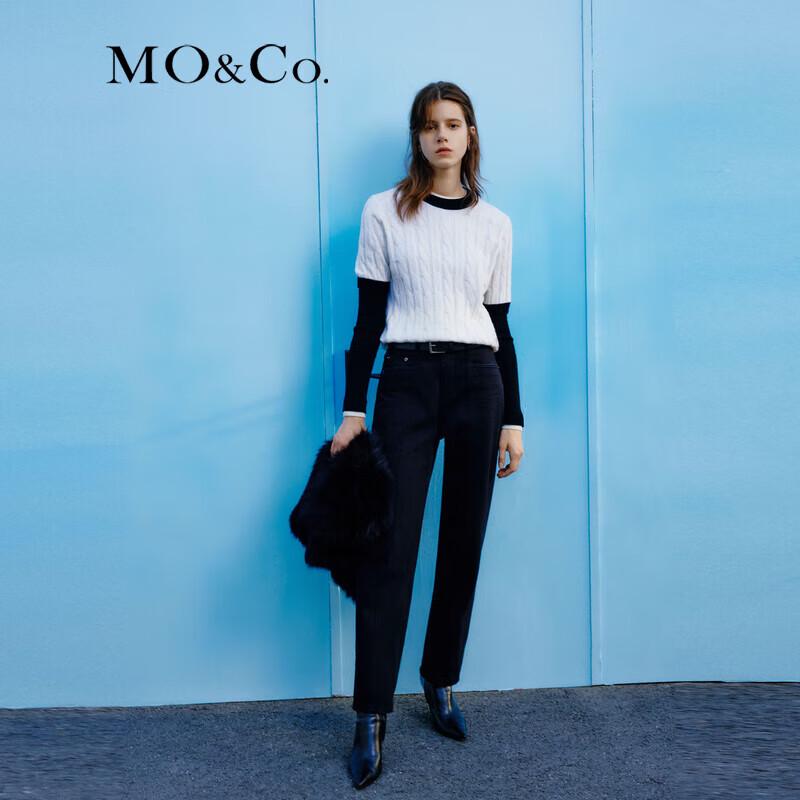 MO&Co. Women's High-Waist Slim Straight Heat-Retaining Black Jeans