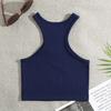 Women Running Vest O-Neck Sleeveless Short Tank Tops Solid Color Ribbed Elastic Fitting Quick Drying Racer Back Vest