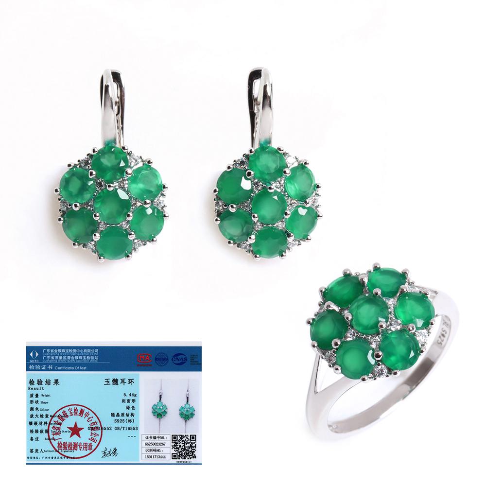 

Романтичный весенний зеленый натуральный агат драгоценный камень кольцо серьги комплект Trend Light роскошные ювелирные украшения для женщин и девушек US RING SIZE:10# зелёный