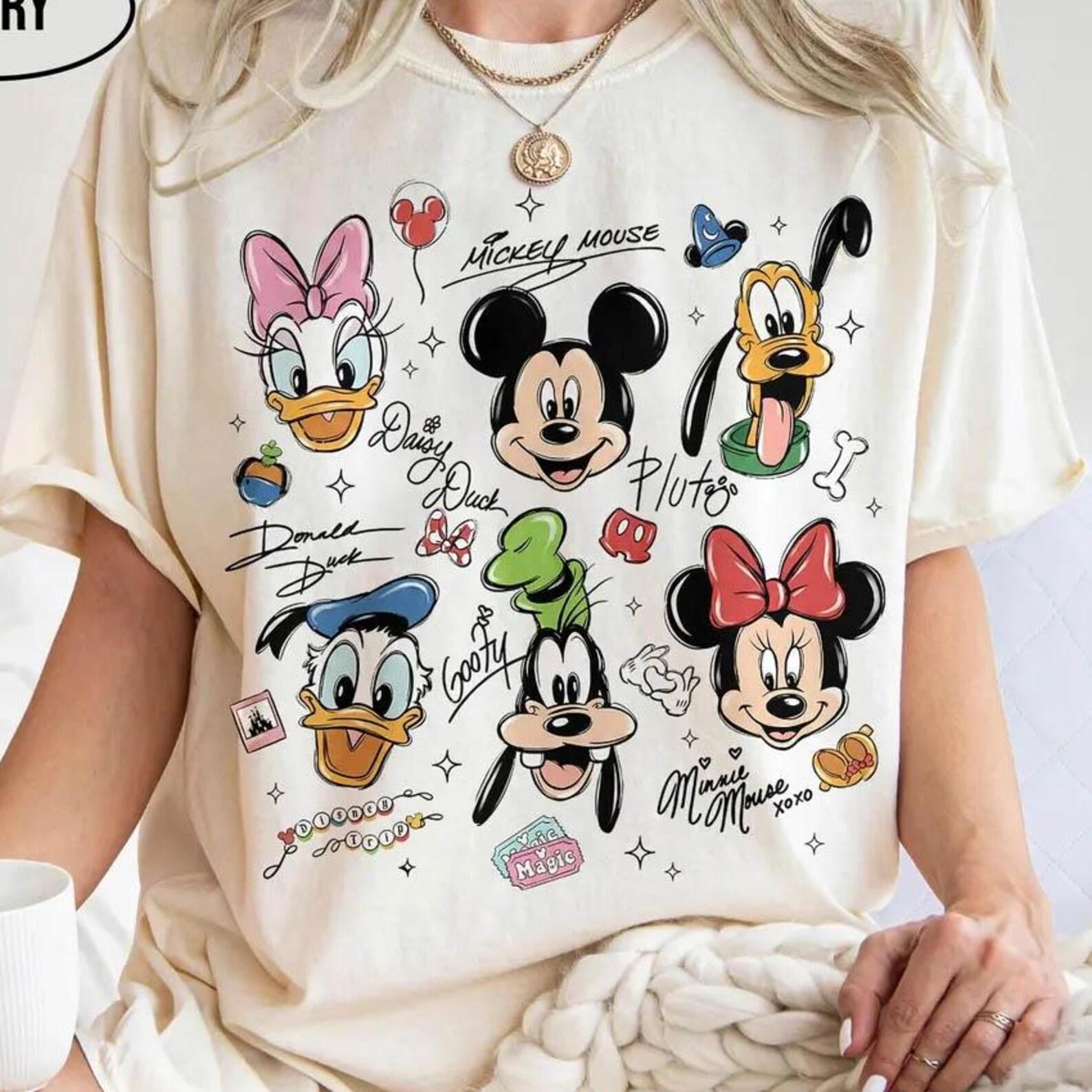 Comfort Colors Retro Mickey & Friends Signatures Shirt, Disney Balloon Characters Tee, Magical Mickey and Co Gift, Disney Matching Family 2XL