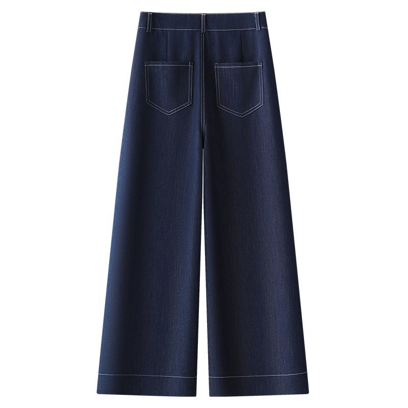 Damen Retro Dunkelblaue Cropped Weitbeinige Jeans - Frühjahr/Sommer Kollektion 2026