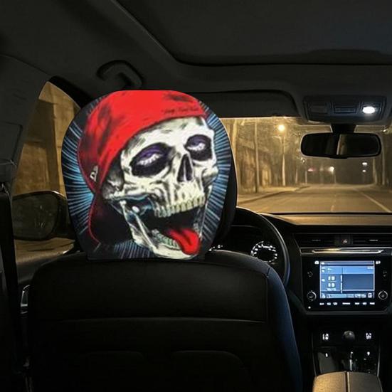 Funny Cartoon Car Headrest Covers, Universal Breathable Elastic Seat Neck Pillow Protector, Humor Spooky Auto Interior Decor for Most Vehicles