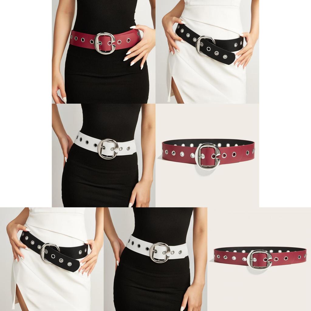 Fashion Solid Color Large Metal Buckle Decoration Women Casual Wide Belt For Casual Looks