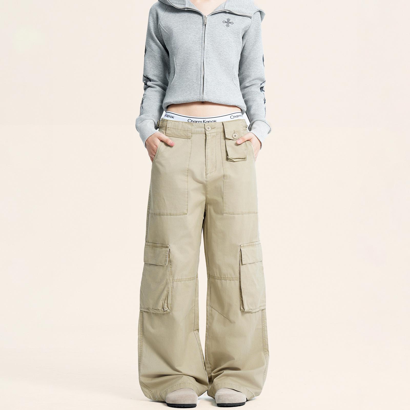 

Yongfang Ретро Унисекс Брюки карго свободного кроя с многокарманным дизайном XL хаки