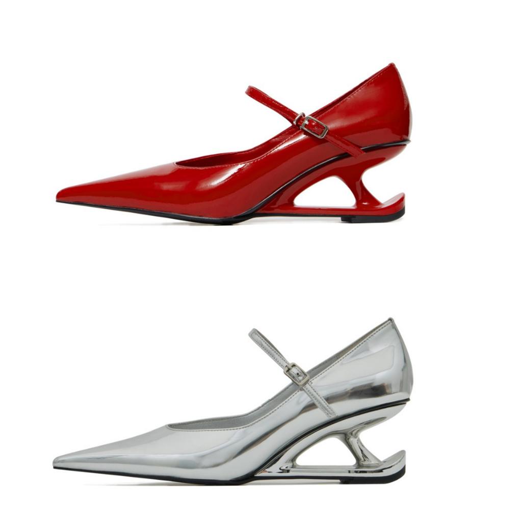 NEW Red Heel Women's Mary Jane Shoes 2025 Spring New Pointed Toe Style Buckle Leather Shoes Black Party Casual Shoes