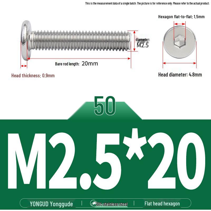 304 Stainless Steel Ultra-Thin Flat Head Hex Socket Bolt, M2-M12