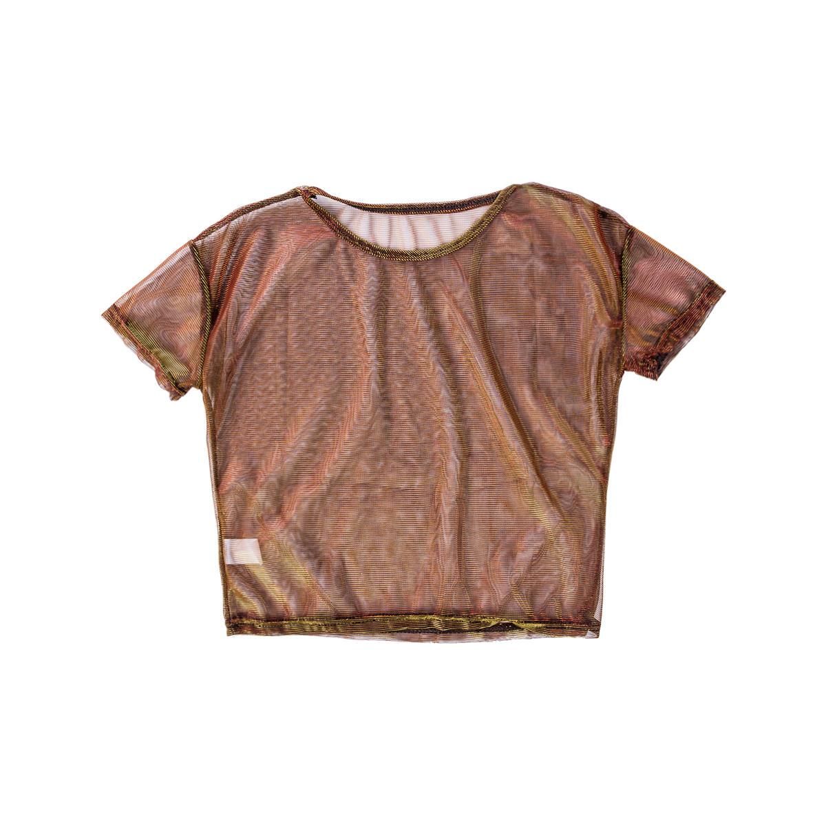 

FASHION Women Sexy Mesh Sheer T-Shirt, Short Sleeve Perspective Top, See-through Dance Party Tee XL помаранчевий