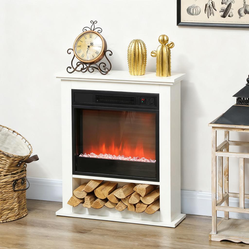 1800W Adjustable Faux Flame Electric Fireplace - White