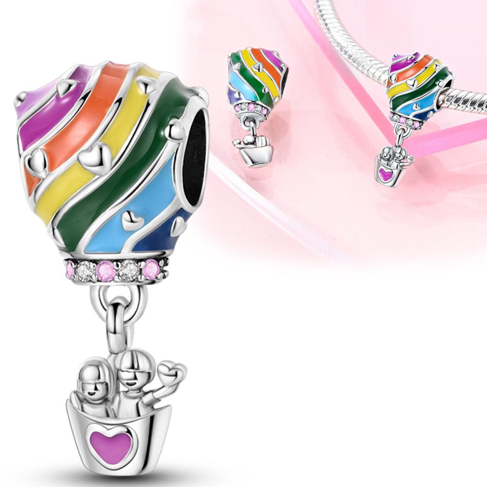 Шармы Медь Покрытие Цветной Воздушный Шар Пара Бусины Подходят к Оригинальному Браслету Женские Украшения Изготовление Подарки