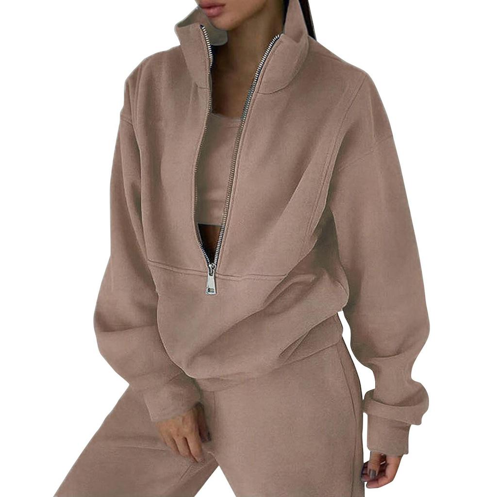 Women 2 Piece Outfits Sweatsuit Set Half Zip Long Sleeve Oversized Sweatshirt And Pencil Pants Wide Leg Sweatpant Set Tracksuit