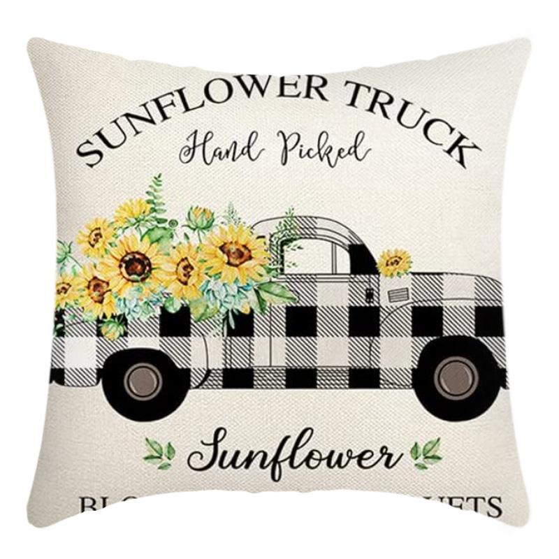 

Printed Sunflower Nordic Fresh Home Cotton and Linen Pastoral Style Pillow Living Room Sofa B&B Bay Window Large Cushion Cover 45*45cm