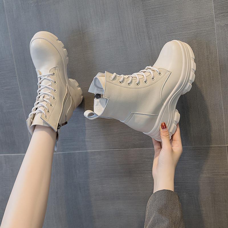 Women's shoes autumn and winter new muffin bottom thick-soled slope heel heightened high-top casual lace-up short boots women's tide