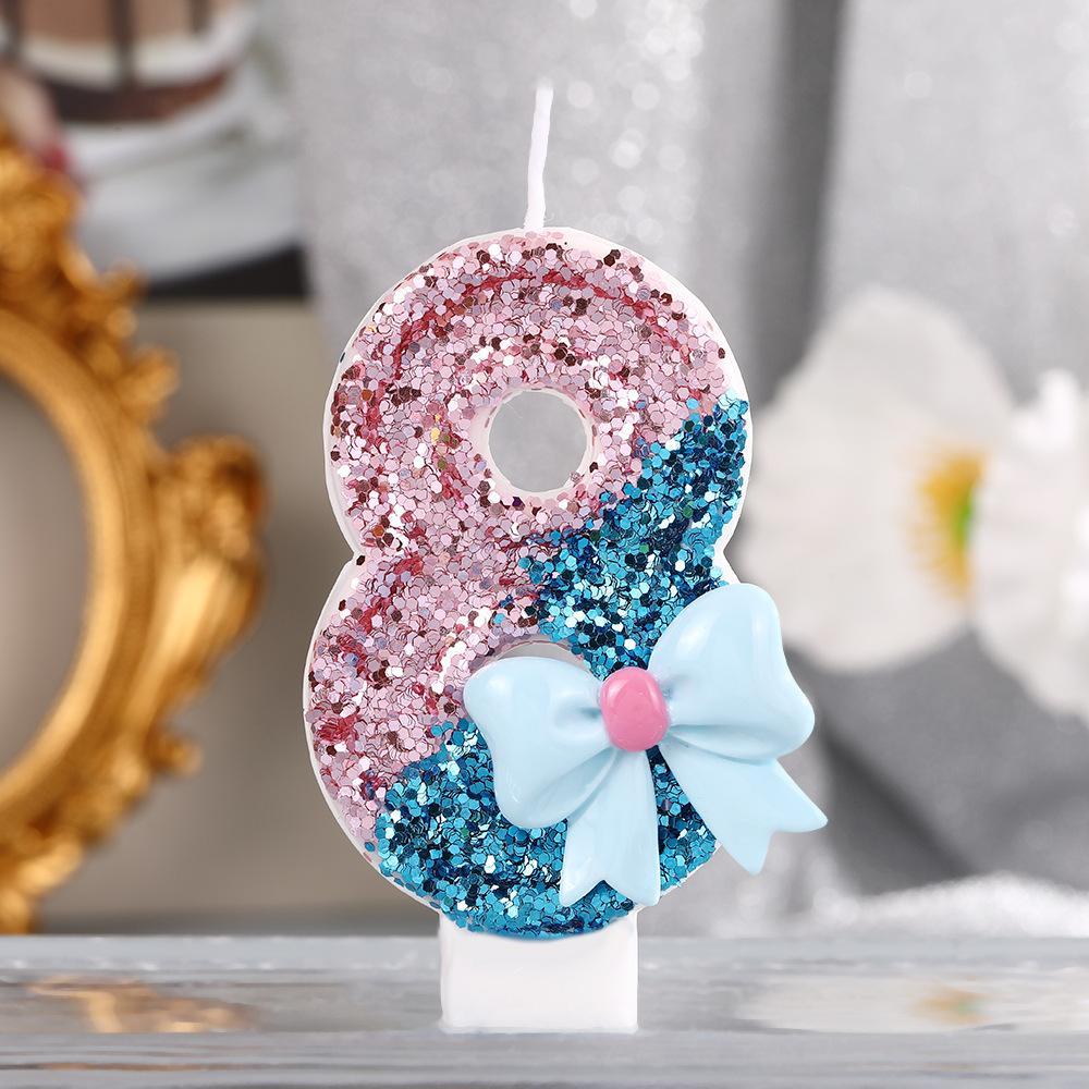 0-9 Birthday Digital Candles, 3D Design of Birthday Candles, Cake, Birthday Party (Blue Bow)