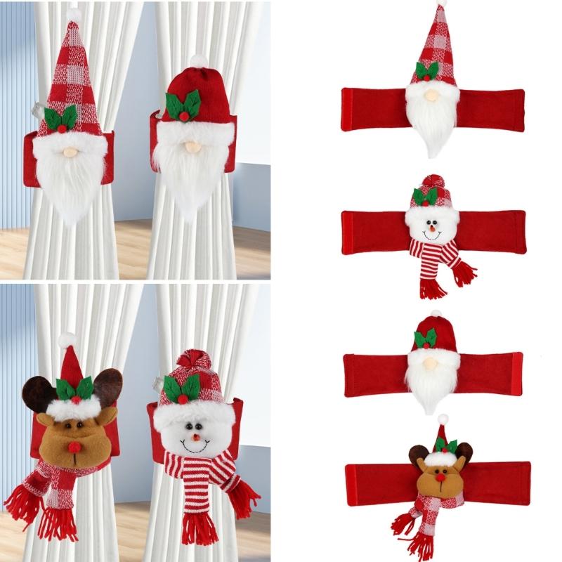 4Pcs Santa Ornament Plush Curtain Tieback Holiday Curtain Holder Christmas Plush Dolls Christmas Decoration Curtain Clasps Belt