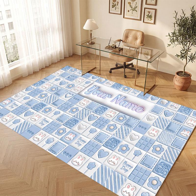 Abstract Geometric Theme Crystal Velvet Floor Rug Personalized Custom Name Text Warm Carpet Home Decoration