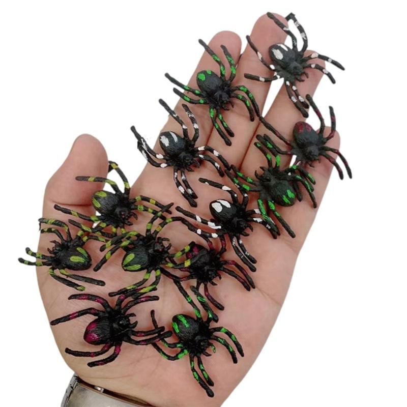 Bulk 12 Pieces Halloween Spiders Toy Assortment for Funny Goodie Bags Halloween Dark Craft PVC Spiders