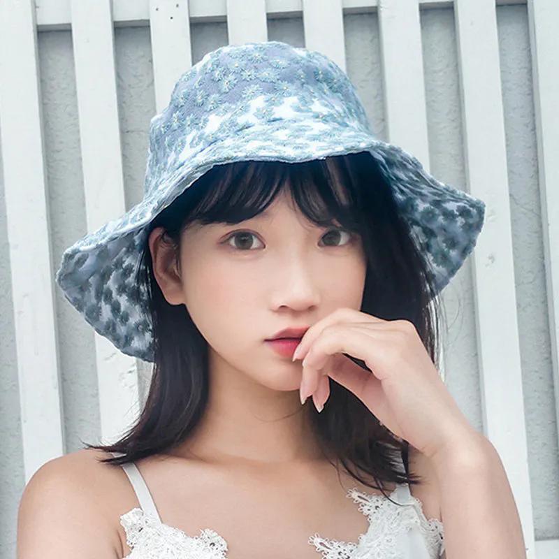 

WTEMPO Летние женские солнцезащитные весенне-летние крутые шляпы элегантные маленькие ромашки модные праздничные дорожные пляжные панамы 1pc синий