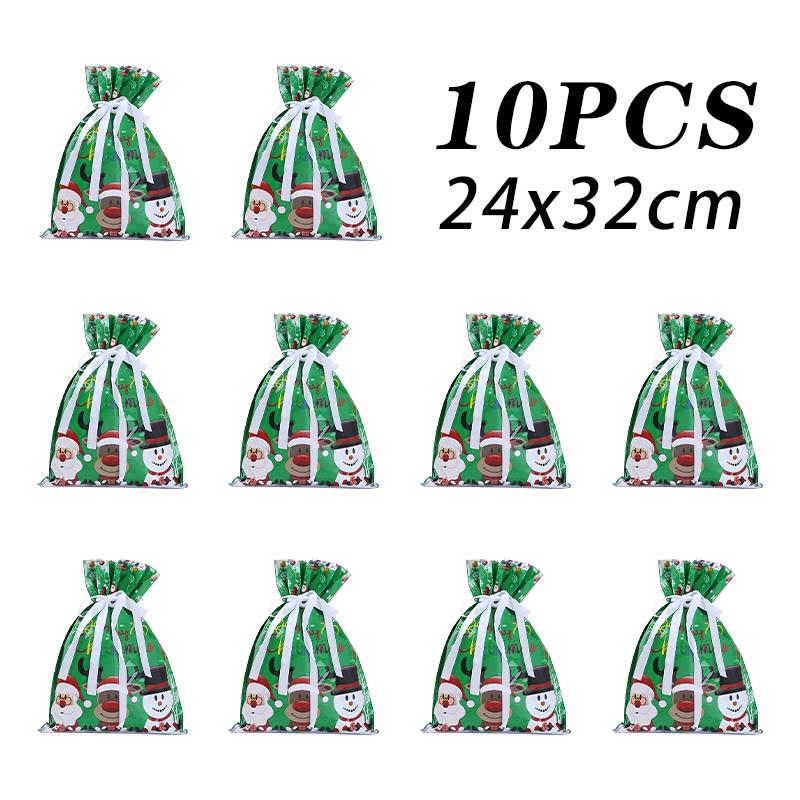 10pcs  Christmas Drawstring Gift Bag Party Children Kid Candy Gift Bag Aluminum Foil Box Happy New Year Xmas Eve 2025