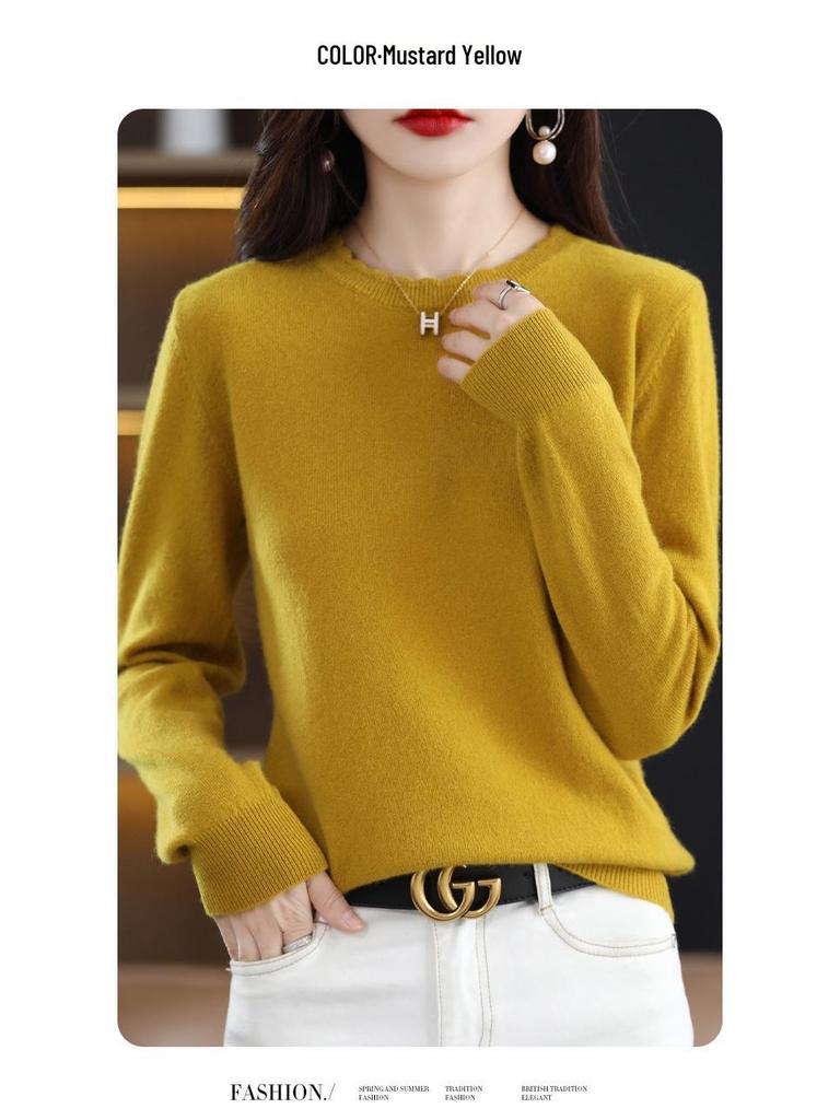 Soft & Cozy Women's Lace Round Neck Knit Sweater - Trendy Spring/Autumn 2025, Long Sleeve, Loose Fit