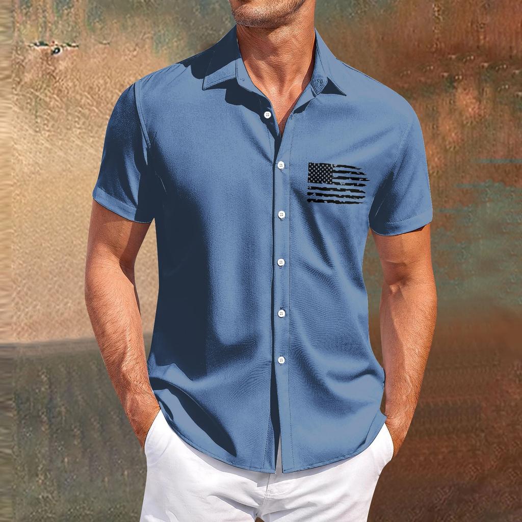 Independence Day Printed Men's Casual Short-sleeved Shirt for Slimming and Fashionable Men