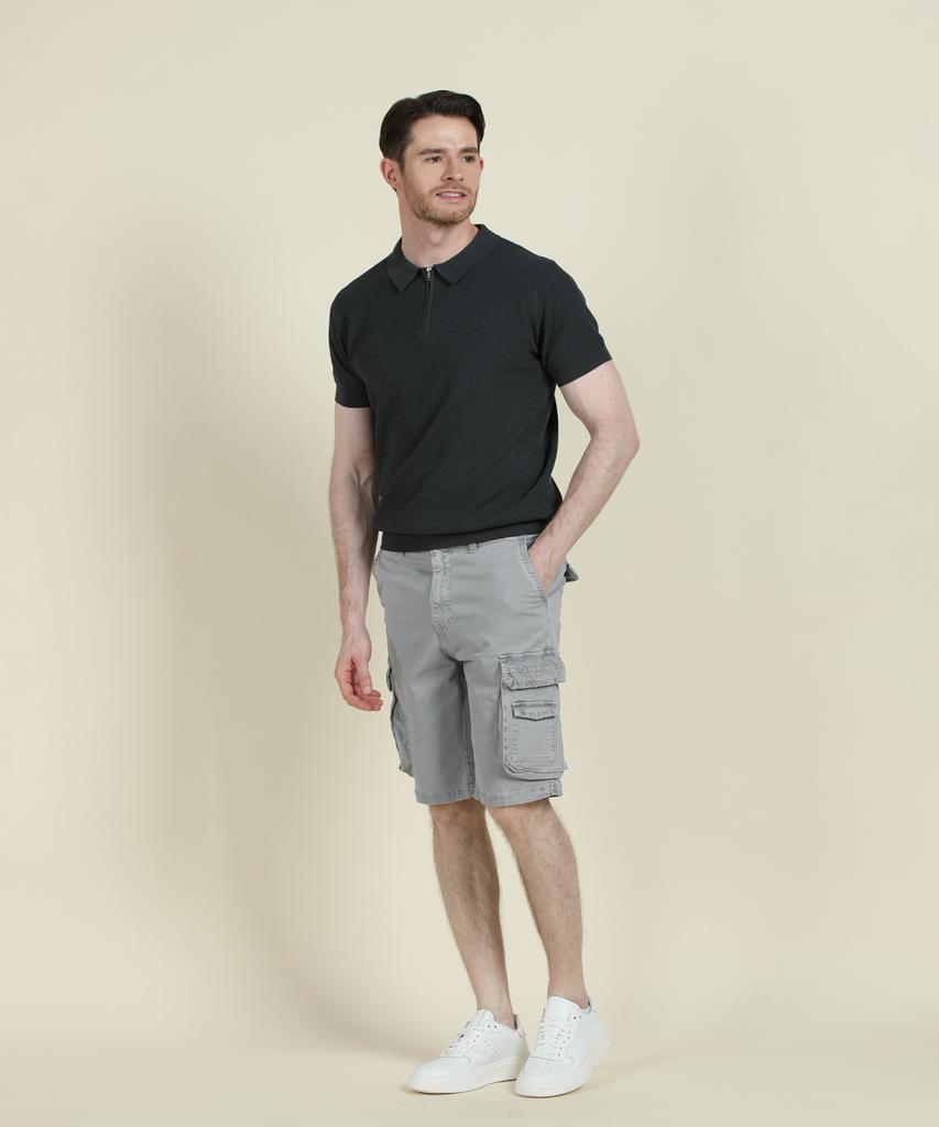 PANICALE Charcoal Short-Sleeve Zip-Up Polo Knit