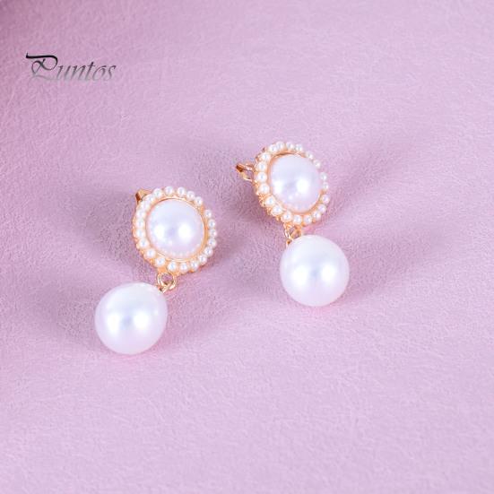 Palace Style Retro Faux Pearls Waterdrop Shape Dangle Earrings Golden Trim Ear Clip Design Drop Earrings Fashion Jewelry Gift