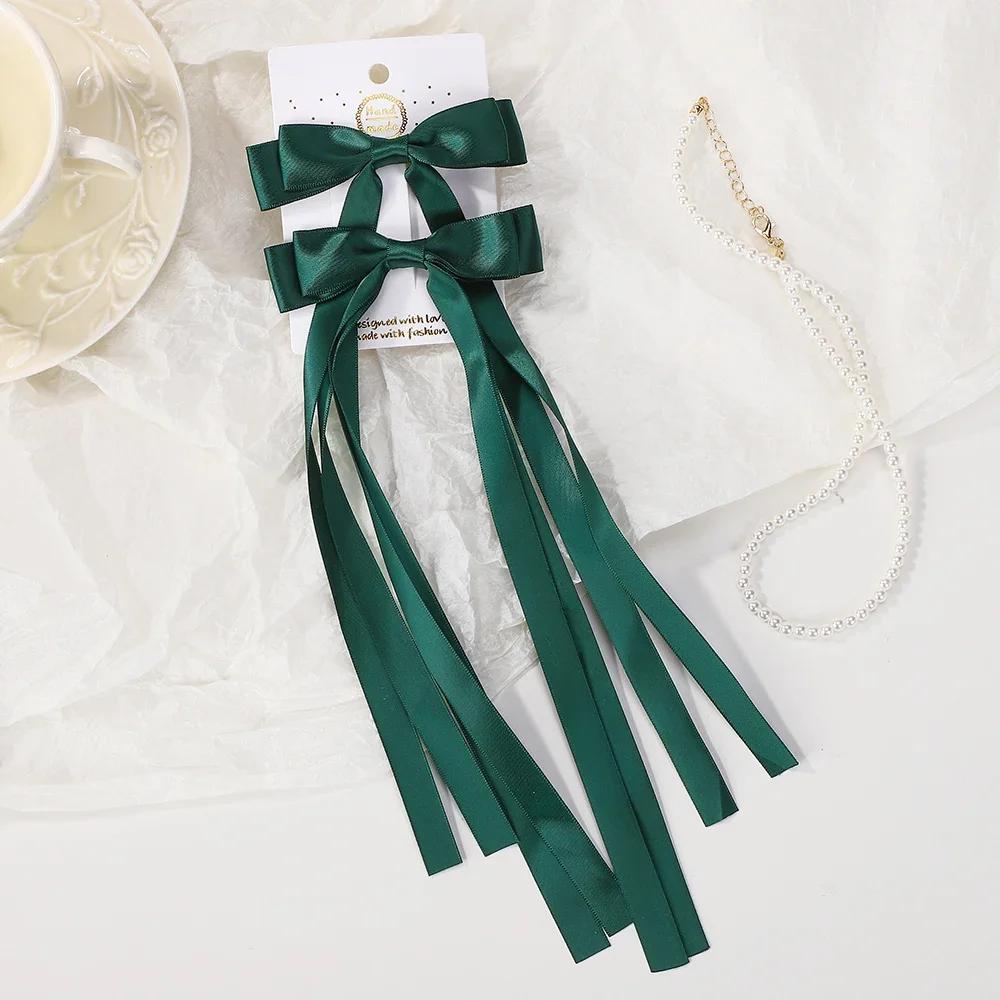 

2Pcs Sweet Colorful Ribbon Bowknot Hair Clips with Long Tassel Double Layered Bow Hairgrip Headwear Women Girls Hair Accessories