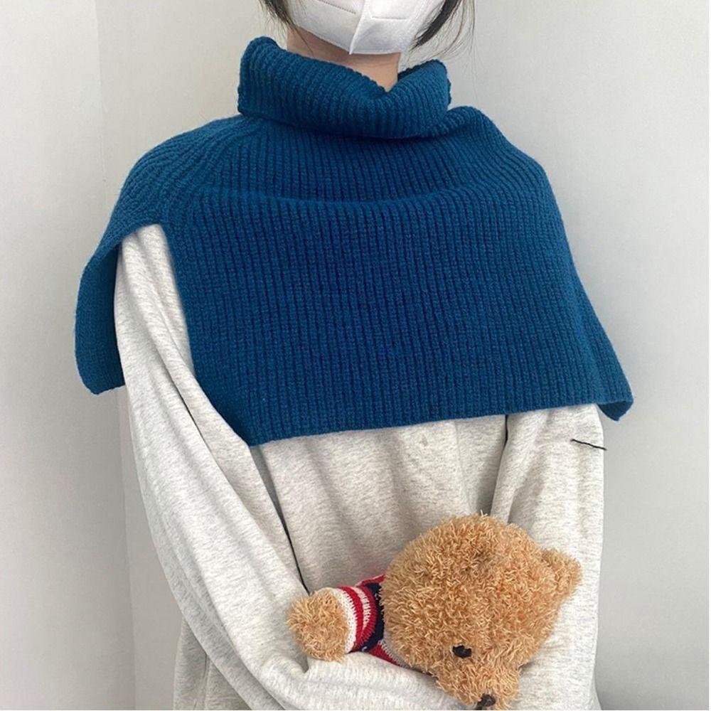 High Collar Women Scarf Accessories Solid Color Wraps Knitted Cape Knitted Shawl Female Wool Scarf