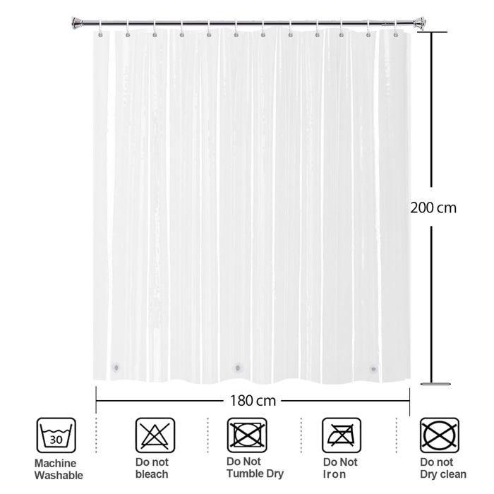 AIMOONSA Rideau de douche transparent PEVA 180 x 200 cm - œillets inox, aimants pondérés