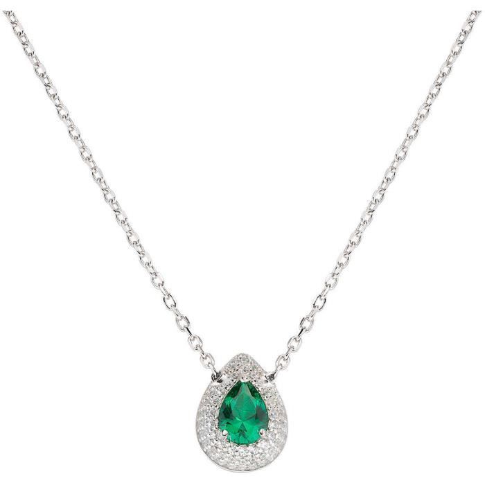 Collier - AMEN - Diamonds - Argent 925 - Zircons blancs et verts - 40+5 cm