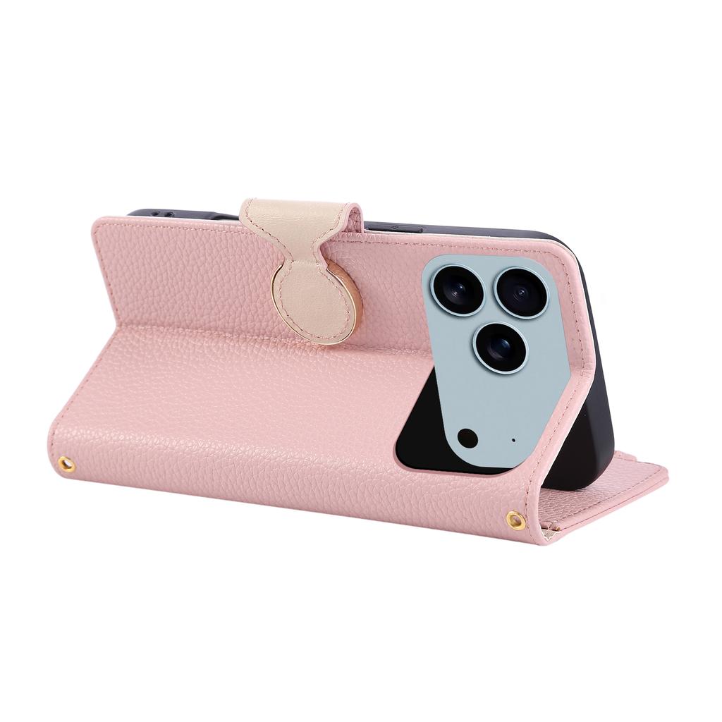 For iPhone 17 Pro Case Zipper Wallet Leather Phone Cover with Wrist Strap