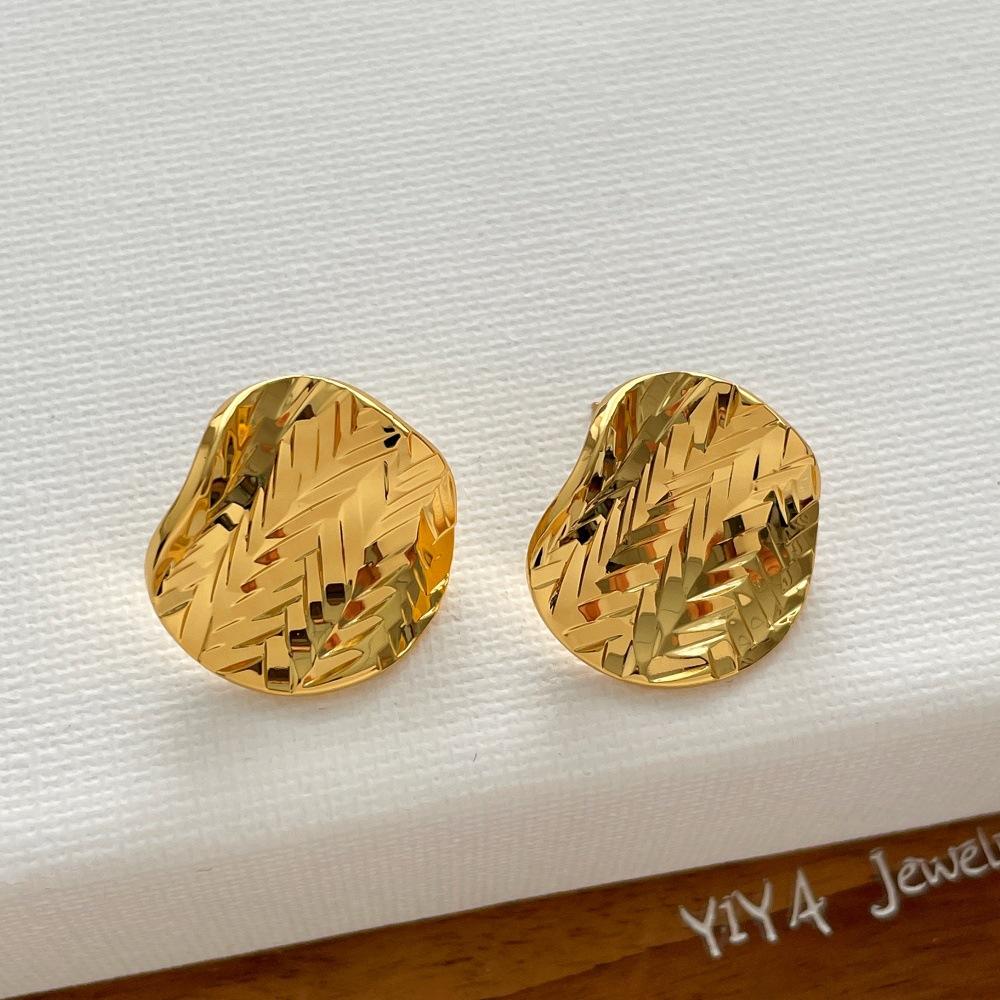 18K Real Gold Silver Plated Copper Daily Jewelry New Trendy Geometric Irregular Texture Metallic Stud Earrings for Women