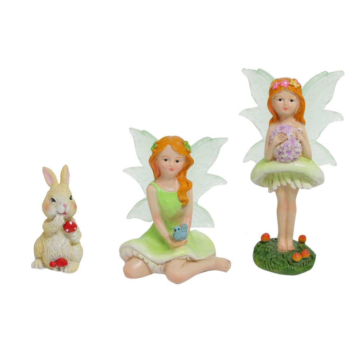 3-piece set of mushroom flower fairy set with three resin crafts, garden and courtyard decorative statues, flower pot and bonsai