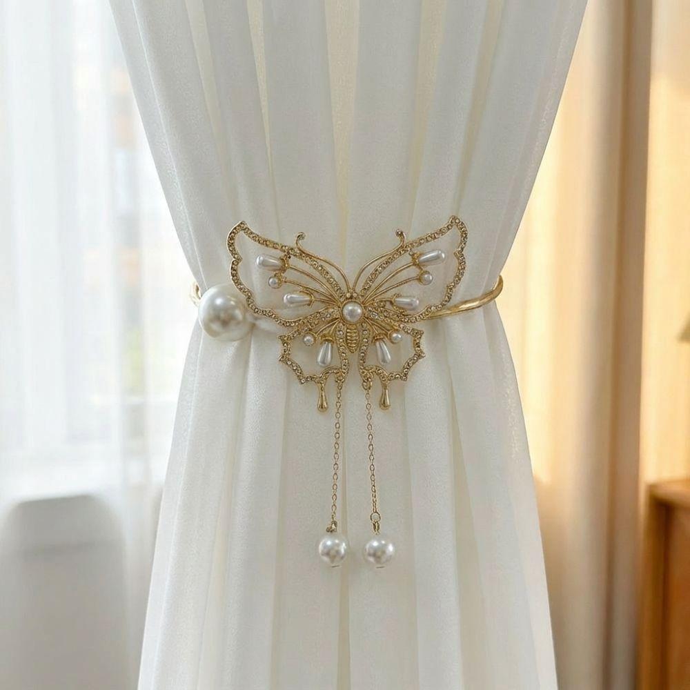 Metal Butterfly Curtain Buckle Gold Pearl Curtain Straps Curtains Tie Rope  Bedroom