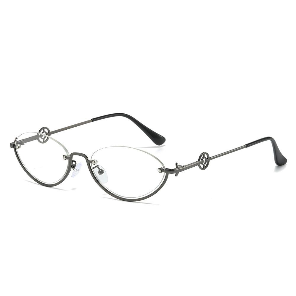 Trend street glasses men's new half frame trimmed sunglasses women oval Internet celebrities gradual change color sunglasses