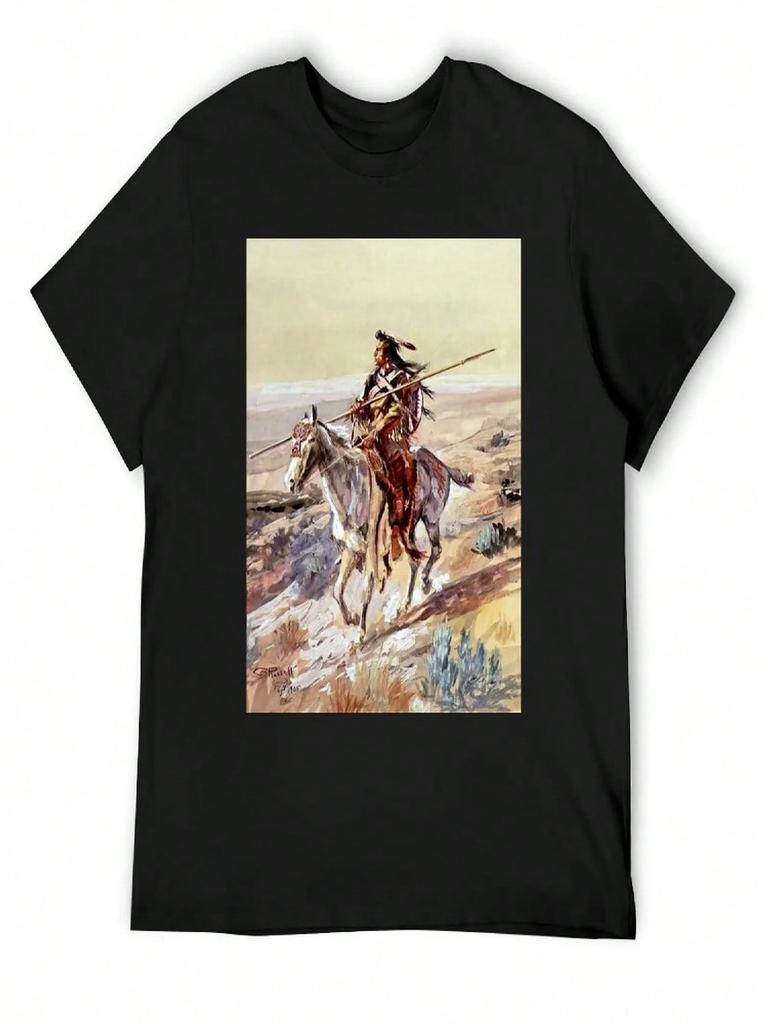 " With Spear " By Charles M Russell T-Shirt Blue Lock Customs Shirts Graphic Tees unisexs T Shirts