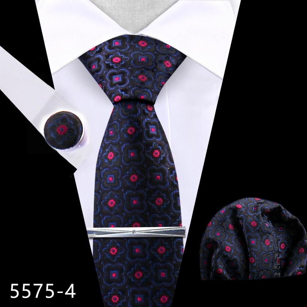 Men's Premium Polyester Tie, Pocket Square & Cufflink Set for Formal Events