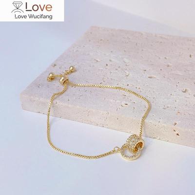Korea  Fashion Jewelry 14K Real Gold Plated AAA Zircon Simple Small Waist Bracelet Elegant Women's Stretchable Daily Bracelet