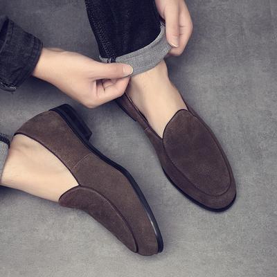 2025 New Matte Leather Shoes Men's British Style One-pedal Lazy Loafers Genuine Leather Suede Fur Doudou Shoes