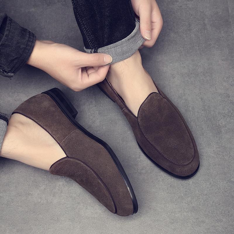 2025 new matte leather shoes men's British style one-pedal lazy loafers genuine leather suede fur Doudou shoes