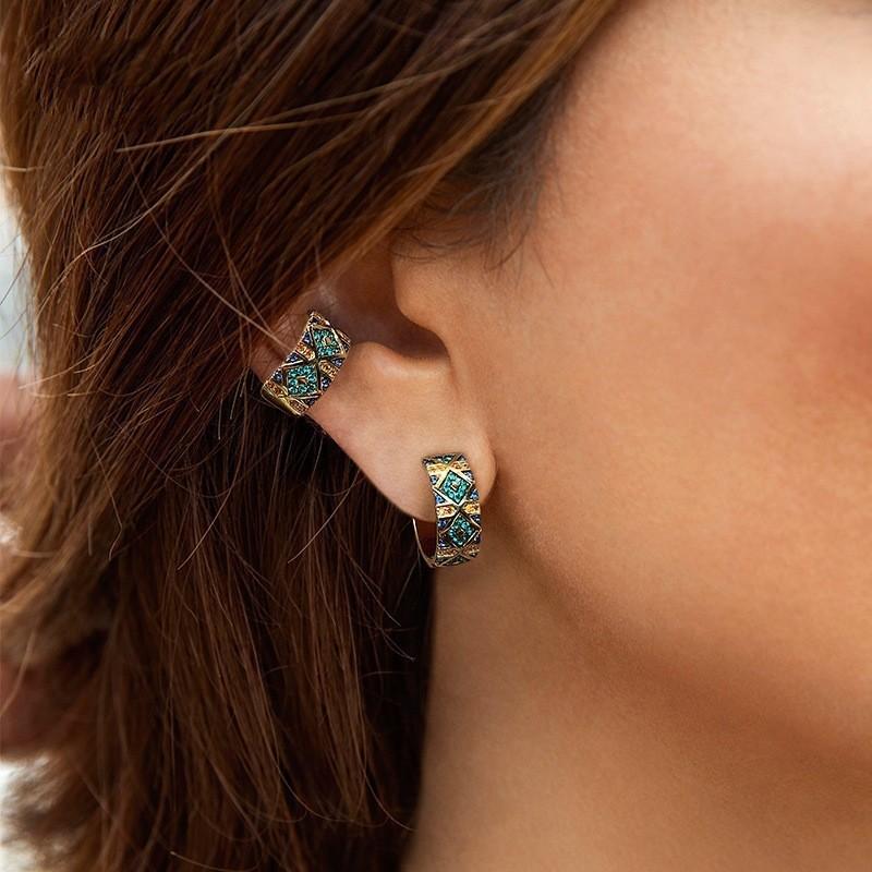 Womens Alloy Stylish Ear Clips With Colorful Rhinestones Design Ushaped