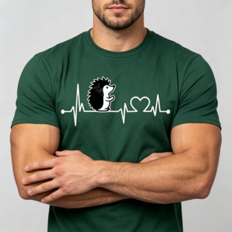 Soft Cotton Unisex Tshirt Simple White Hedgehog Heartbeat Design Animal Enthusiast Oneck Lovely Wildlife Casual Tee Tops