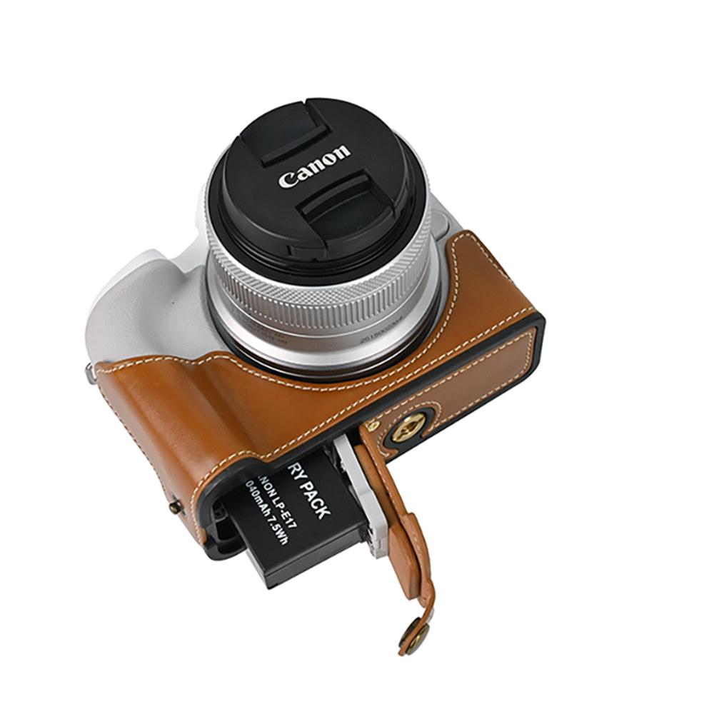 R100 Ölhaut PU-Leder Kamera Halbkörpergehäuse für Canon EOS R50 R100 Akkuöffnung Bodenabdeckung