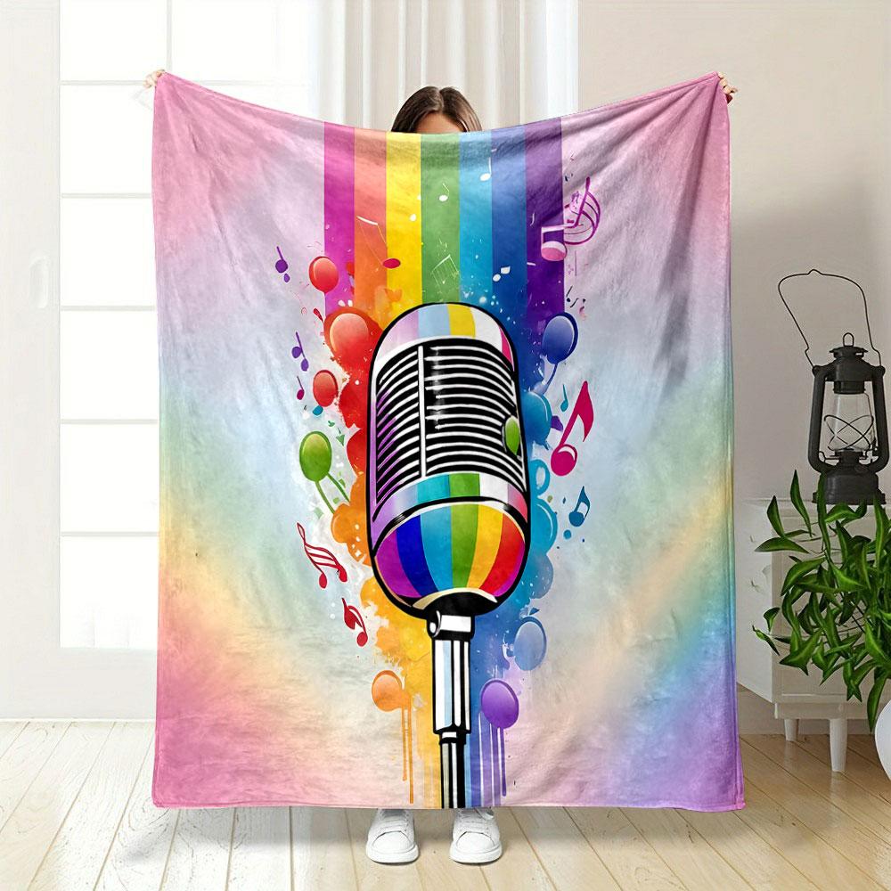 Rainbow Microphone Music Explosion Print Blanket Soft and Cozy Perfect for the Living Room Bed Sofa or a Nap,gift