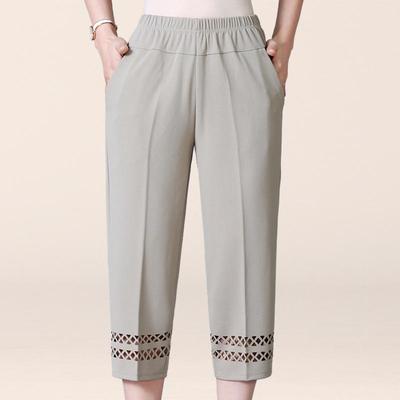 Pantaloni Estivi da Donna Slim Corti Pantaloni Elastici a Vita Alta Larghi Pantaloni da Donna di Mezza Età Pantaloni Casual con Fori